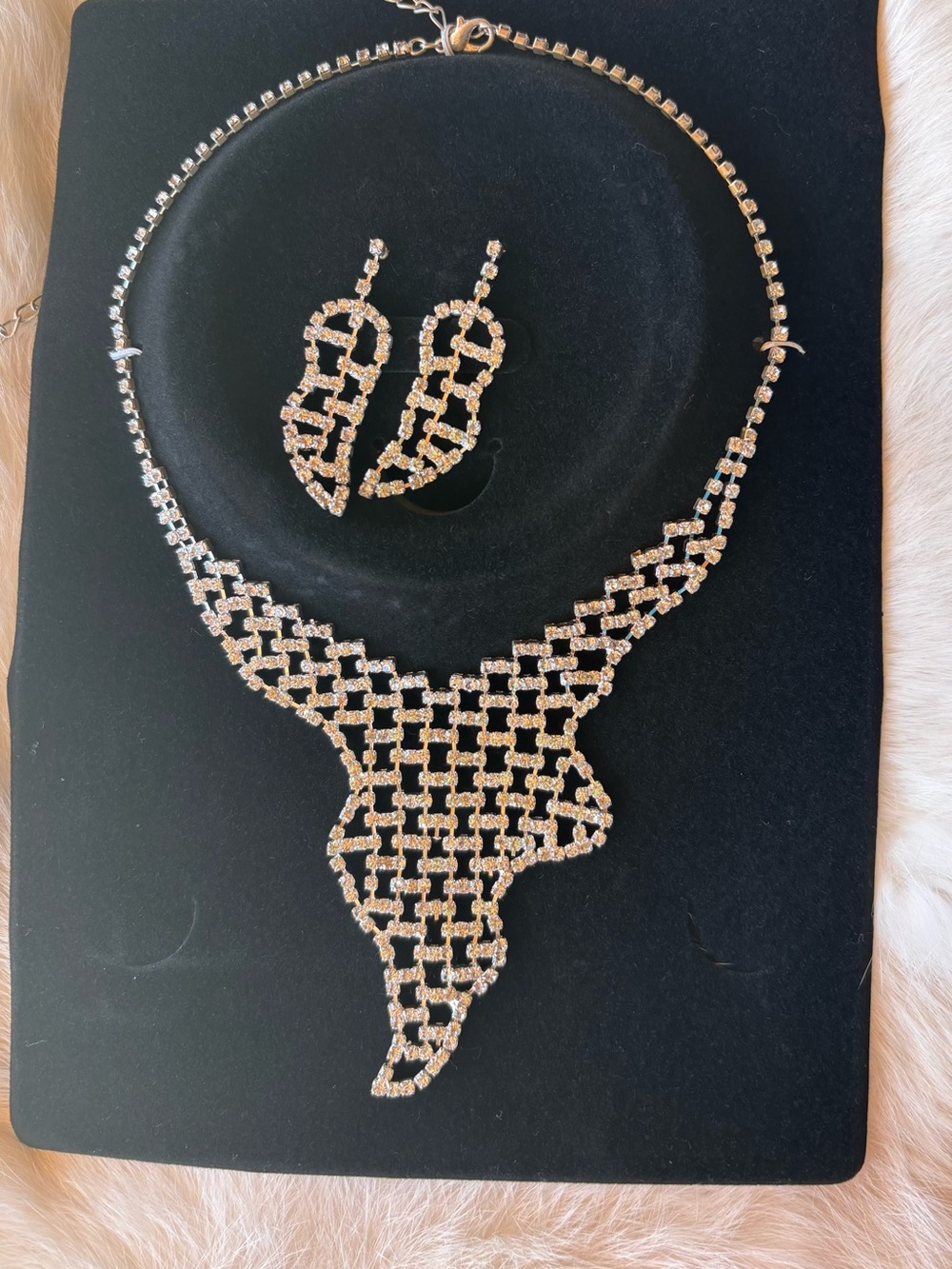 Elegant Gold-Tone Crystal Statement Necklace & Earrings Set